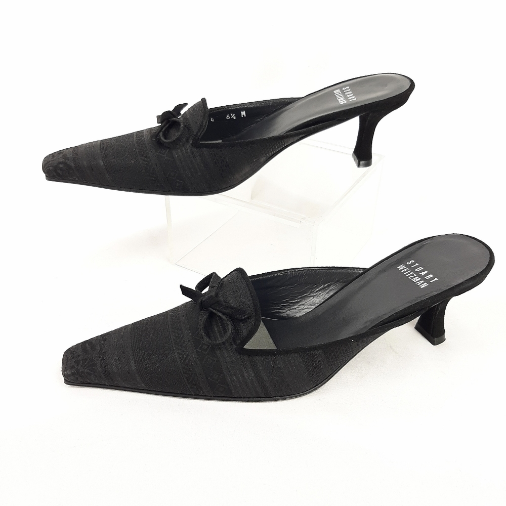 Stuart Weitzman Black Mules with Bow Detail